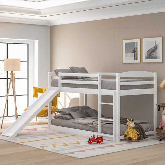 White Twin over Twin Bunk Bed - Features Convertible Slide & Ladder