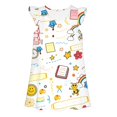 thumbnail image 5 of Rggeeun Baby Girls Dresses Back-to-School Themed Cartoon Cute Graphics Print Fly Sleeve Crew Neck A Line Knee Length Waist Draping for Summer Fall Summer Outdoor Kawaii Playwear,White,5-6 Years, 5 of 6