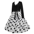 thumbnail image 4 of Fridja Mode Femmes une Ligne Flare Robe Vintage Bal Bal Balançoire Manches Longues Polka Dot Impression Parti Robe, 4 of 6
