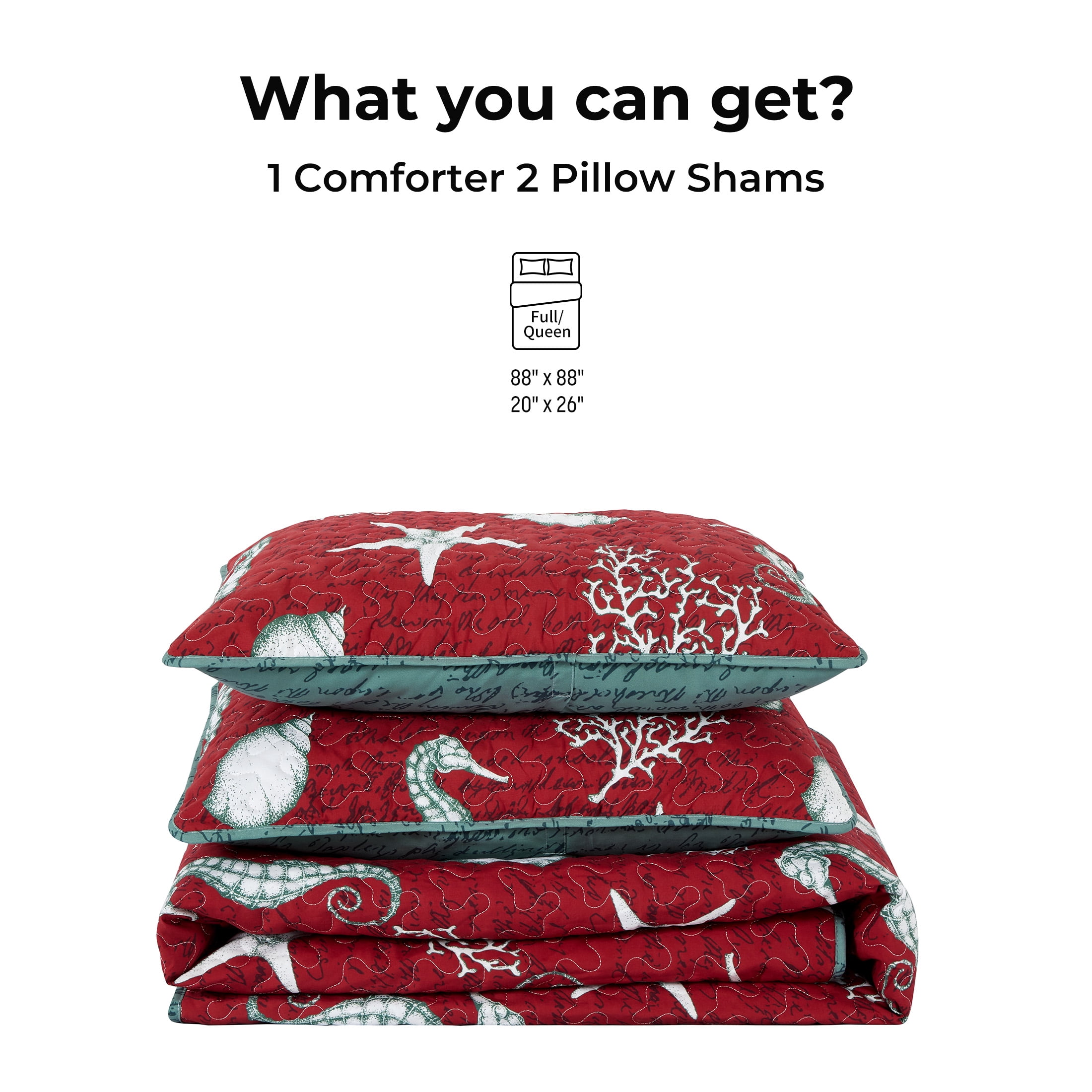 Videri Home Christmas Style Lightweight Microfiber Quilt Set, Soft & Breathable Bedspread, All Season Use, Machine Washable (Red, Full/Queen)