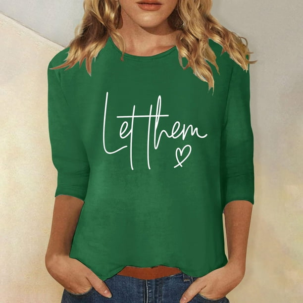 MKLEKYY Playeras Deportivas Mujer Camisa Estampada Para Mujer, Manga 3/4, Túnica, Cuello Redondo, Blusa, Camiseta 348 Talla M