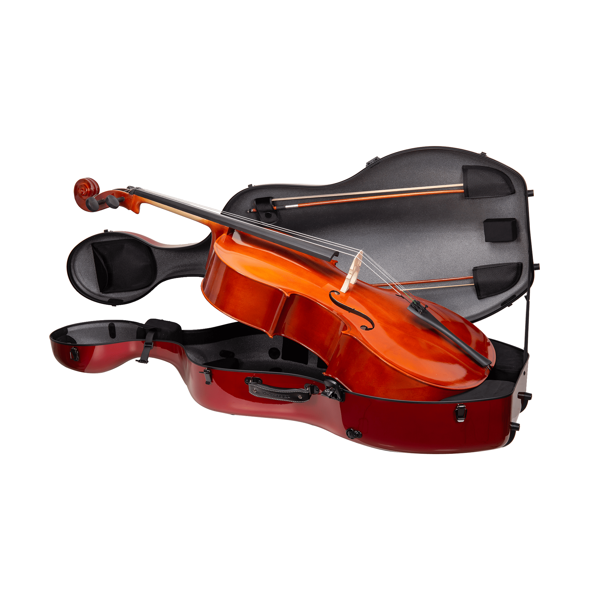 Crossrock Ultra Carbon Fiber Case fits 4/4 Full Size Cello, Super lightweight as 6 lb, with Protective Cover, TSA Lock -Pearlescent Red