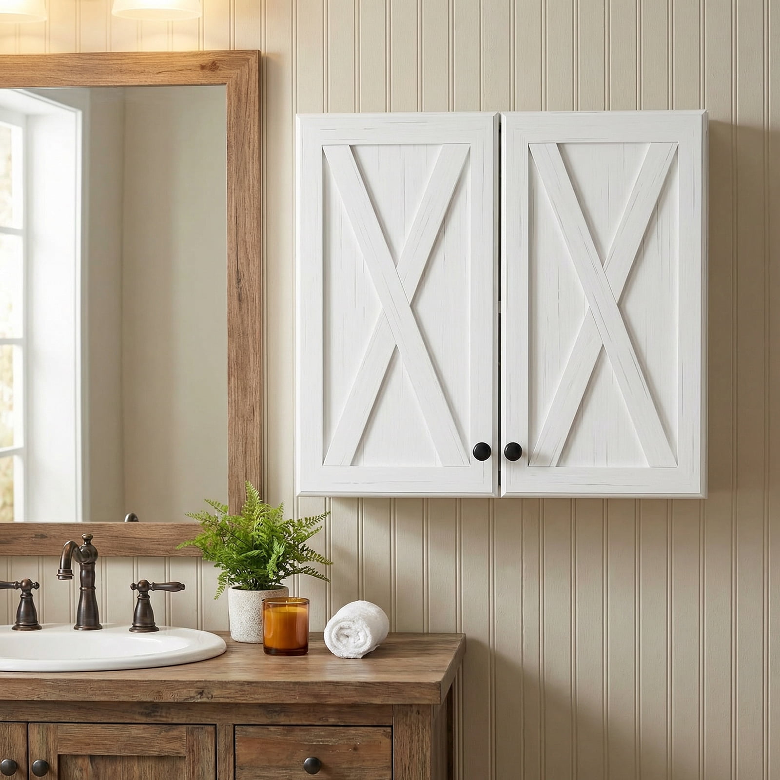 30" W Laundry Room Wall Cabinets, Farmhouse Wall Cabinet with Adjustable Shelf, Wall Mounted Storage Cabinet, Floating Cabinet for Bathroom, Kitchen