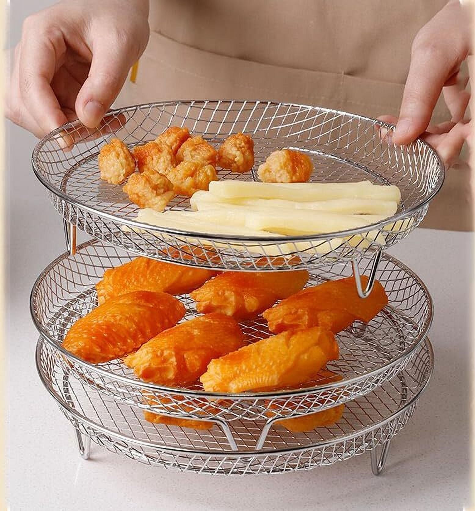 GoXteam Air Fryer Racks 3Pcs Stackable Set, Stainless Steel Mesh Baskets, Multi-Use for Air Fryer, Steamer, Oven, Dishwasher Safe (7.8in Round)