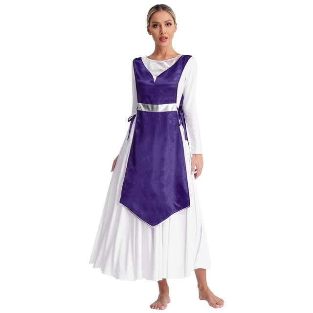 Yeahdor Tunique Métallique Sans Manches à Ourlet Irrégulier pour Danse de Louange pour Femmes, Robe de Danse Lyrique de Culte, Violet, G/TG