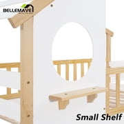 Bellemave Twin over Twin Bunk Beds with Storage Stairs,Guardrail, Window and Roof, Twin Bunk Bed House Bunk Bed/Low Bunk Bed(Natural)