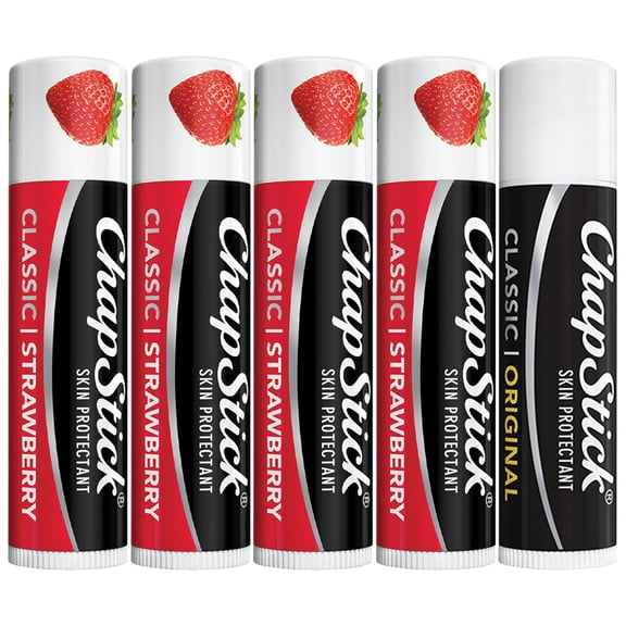 ChapStick Strawberry Lip Balm 4-Pack   1 Classic Original ChapStick, Lip Moisturizer, 0.15 Oz Ea (5 Piece Set)