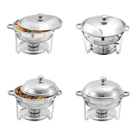 

PRIJESSE 4 Pack Chafing Dish Round 5QT×2+Round 6QT×2 Chafers Stainless Steel Catering Buffet Warmer Set for Parties Events Wedding Dinner