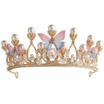 JZROCKER for Butterfly Tiaras Pearl Crown Hair Hoop Crystal Decorative Headpiece for Kids