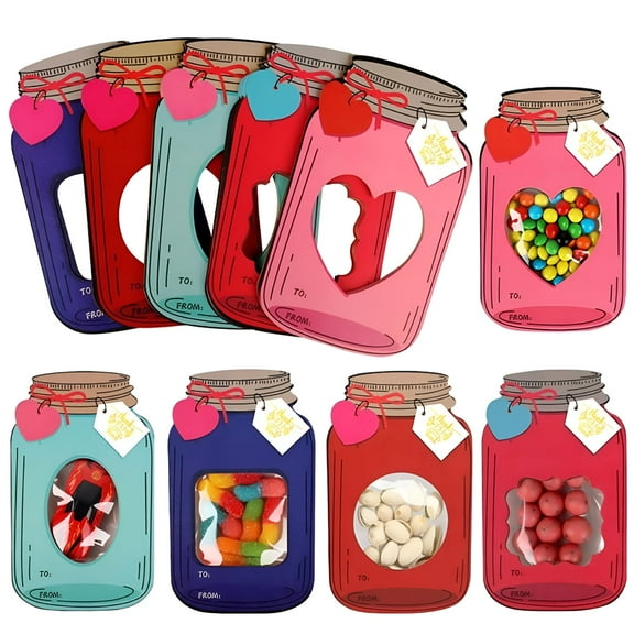 CCOCC 50 Pack Mason Jar Happy Valentine's Day Card,Funny Gift Cards Bulk for Kids,Party Assorted New Years Blank Greeting Cards