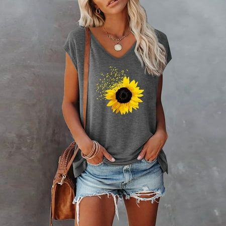 DondPO Going Out Tops for Women Corset Tops Women Cap Sleeve Vest V Neck Solid Color Casual Shirt Loose Shirt Tank Top for Women Camisole Tops Grey S
