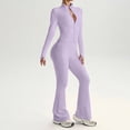 thumbnail image 2 of LIUJUNSHOP Women 2 Piece Outfits Tracksuit Set Long Sleeve Full Zipper Crop Jacket and Flare Pants Workout Set With Pockets Light Purple S, 2 of 6