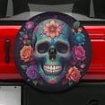 thumbnail image 2 of Lotusprinthandmade Floral Skull Spare Tire Cover With Backup Camera Hole 6 Sizes (34 in. V2), floral skull tire cover, floral skull wheel cover, 2 of 6