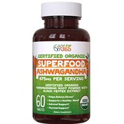 USDA Organic Superfood Ashwagandha by Feel Great 365 | Mood Enhancer, Supports Natural Anxiety Relief Supplement* | Immune & Thyroid Support* Tablets with Black Pepper for Maximum Absorption