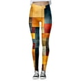 thumbnail image 5 of Fiaer Women Leggings Ethnic Geometric High Waist Stretchy Workout Pants Comfy Plus Size Color Blocking Trendy Yoga Trousers Brown M, 5 of 5