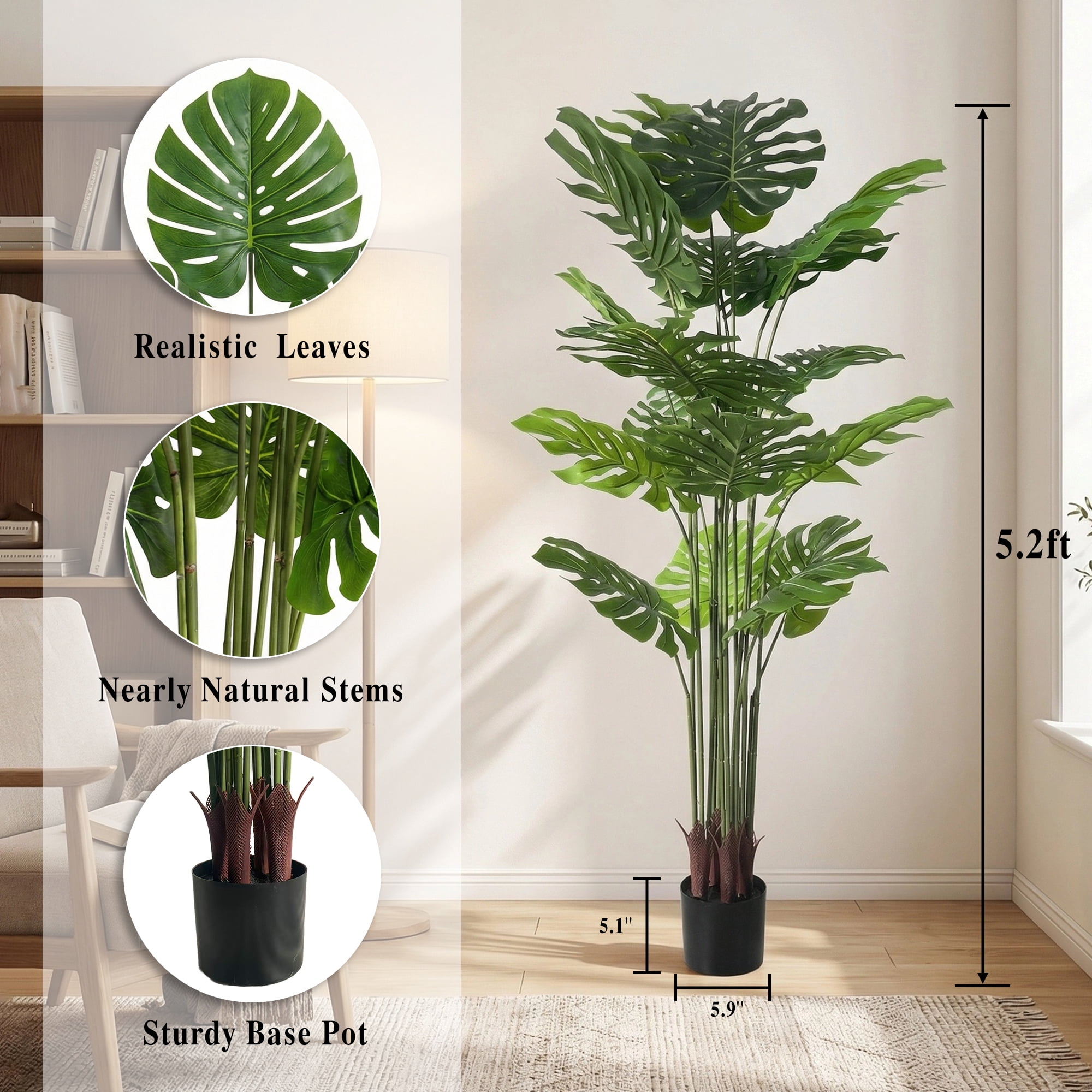 Easy4Home 5.3FT Artificial Plant Fake Tropical Potted Tree Indoor Faux Floor Plant for Home Office Decor