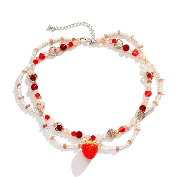 Fogun Strawberry Butterfly Necklace Elegant Jewelry for Women Layer Crystal Choker Necklace Colorful Beads Choker