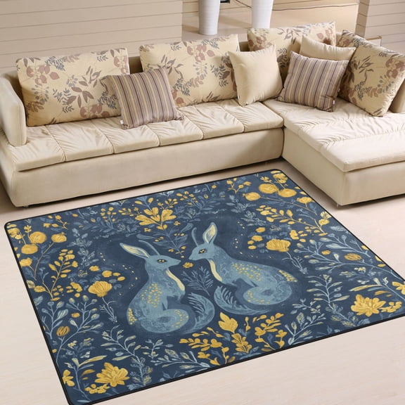 Yayeee Area Rugs for Living Room 5.2'x4' Non Slip Washable Bedroom Floor Carpet, Yellow Forest Pattern