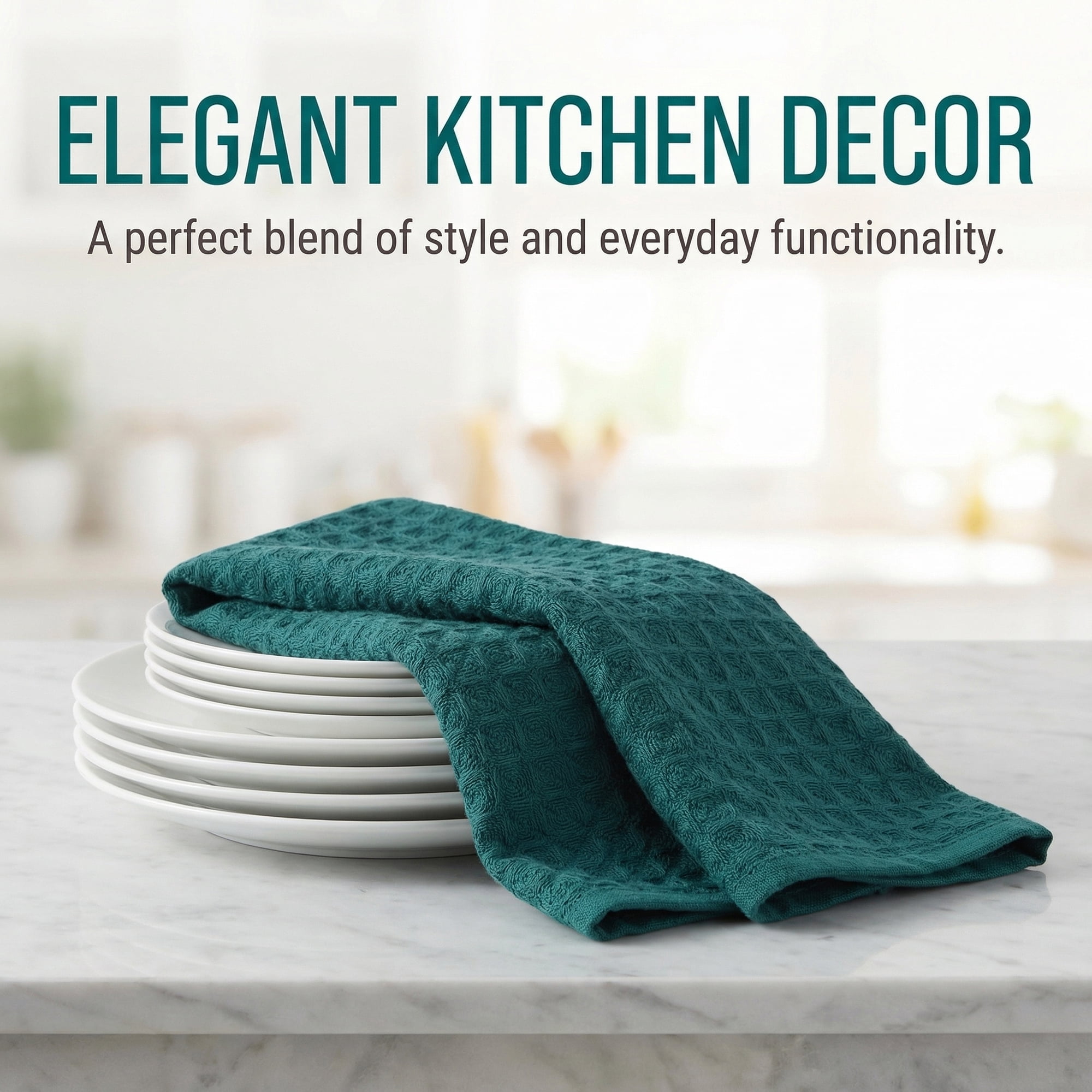 Unique Bargains 4 Pack 100% Cotton Waffle Weave Solid color Kitchen Towels Green 12" x 12"