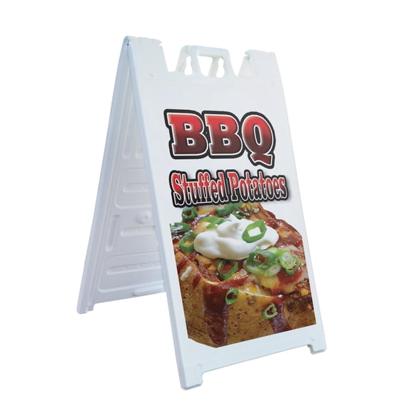 A-frame Sidewalk Barbecue Stuffed Potatoes 24" x 36" Double Sided A-Frame Sidewalk Sign, Includes 2 Plastic Inserts | Foldable Portable White Signicade Sandwich Board Signs