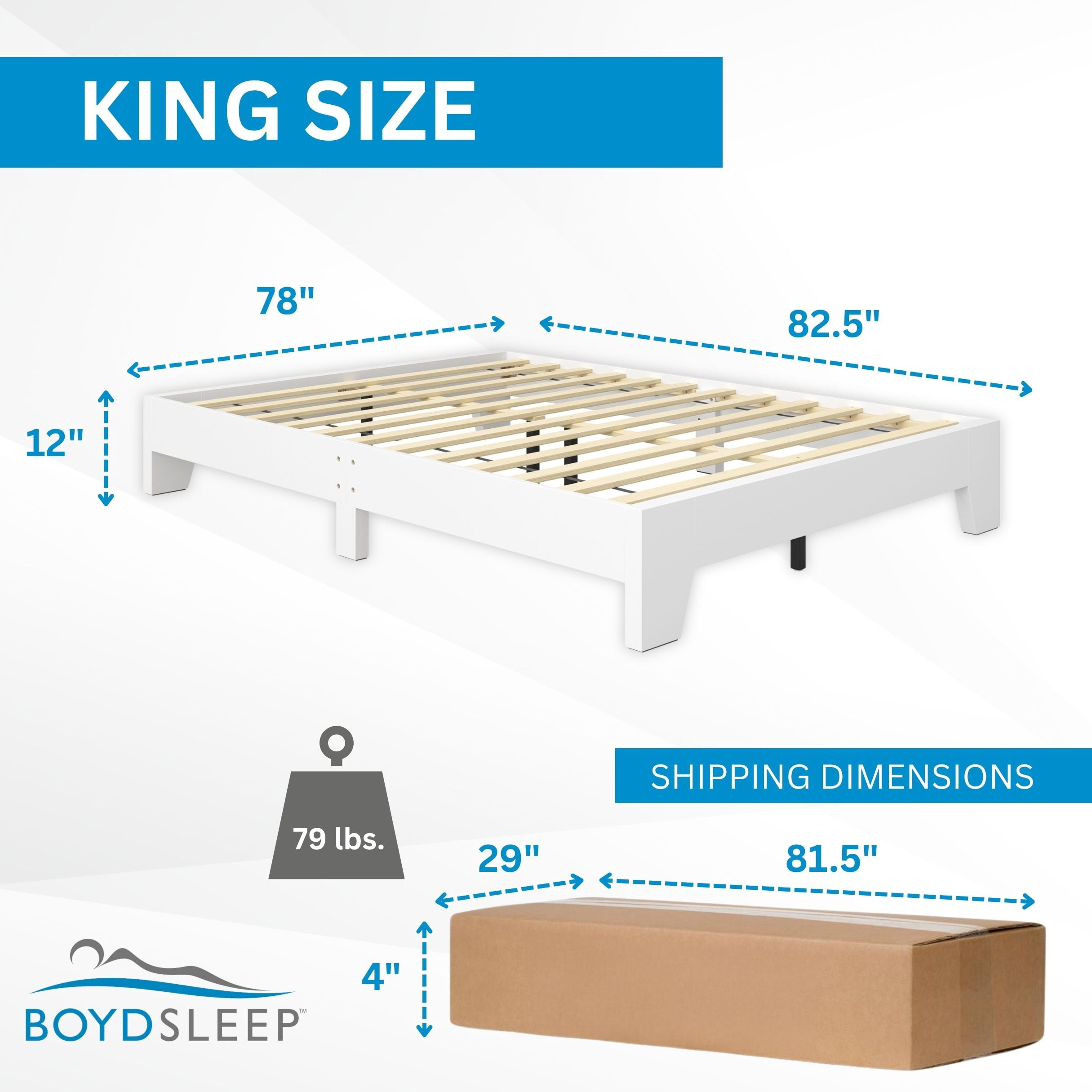 Boyd Sleep King Size White Wood Platform Bed Frame, Low-Profile Minimal Modern Bed, Laminate Finish