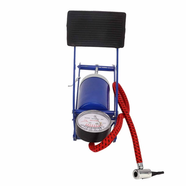 Floor Pump, Step On Iron Single Cylinder Blue Inflatable Foot Pump Leakproof with Pressure Gauge for Motorcycle