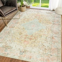 Junovo Boho Area Rugs Vintage Boho Carpet Non-slip Floor Rug for Living Room,8'x10',Orange