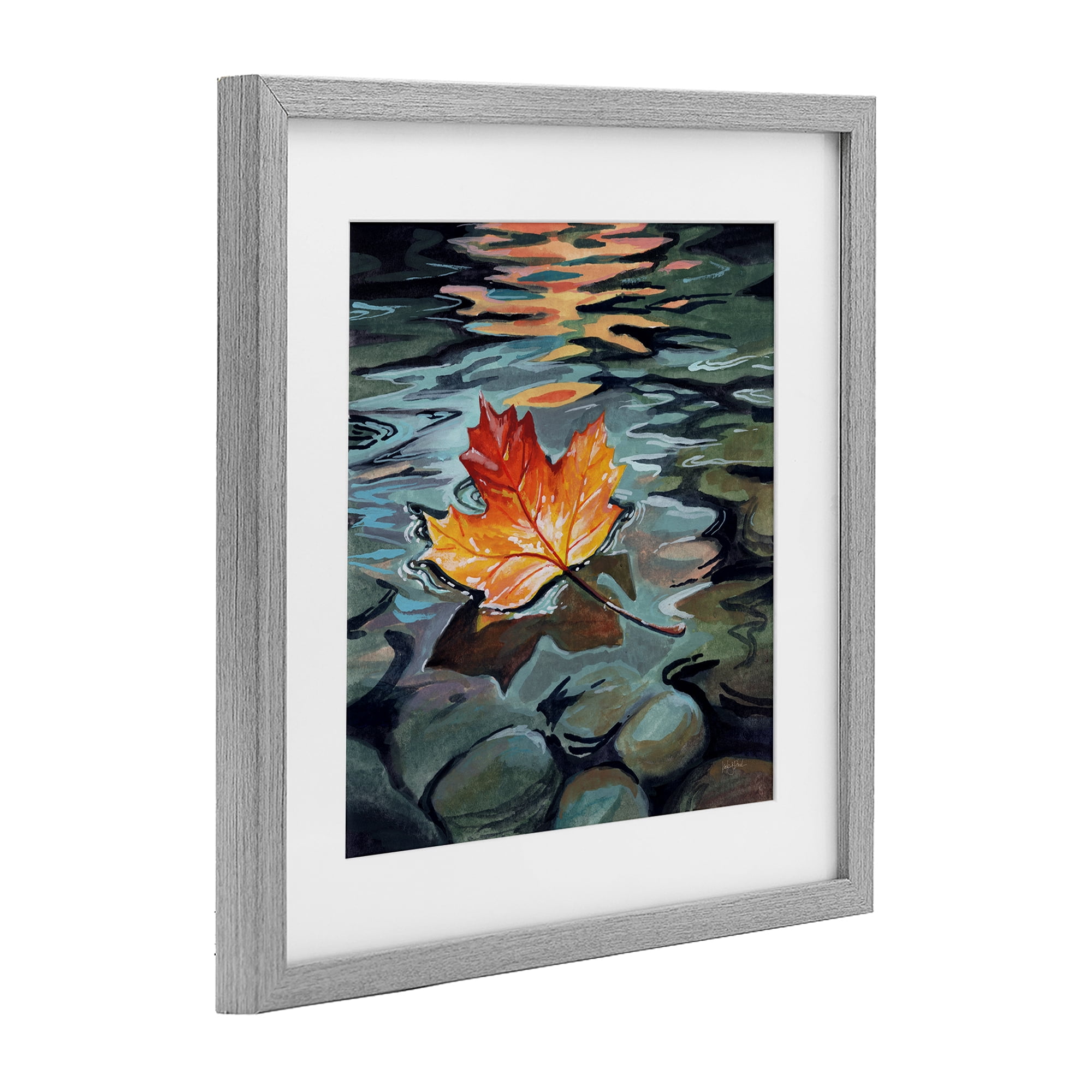 Stupell Industries Maple Leaf Floating in Stream Gray Framed Print Under Glass, design by Kate Jarvik Birch