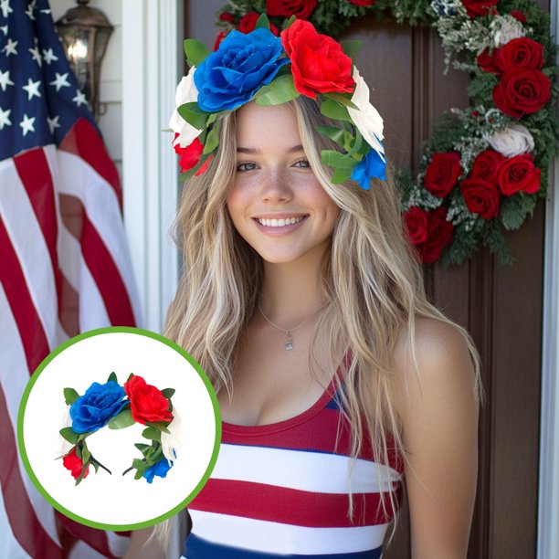 Decoraciones para el Día de los Caídos, diadema de flores para el Día de la Independencia de EE. UU., diadema para fiestas navideñas, diadema para baile con tacto de alta gama, diadema con anillo de r