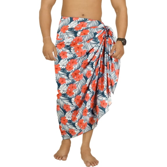 LA LEELA Men's Swim Trunk Beachwear Sarong Pareo Wrap One Size Navy, Floral Summer Vacation Party