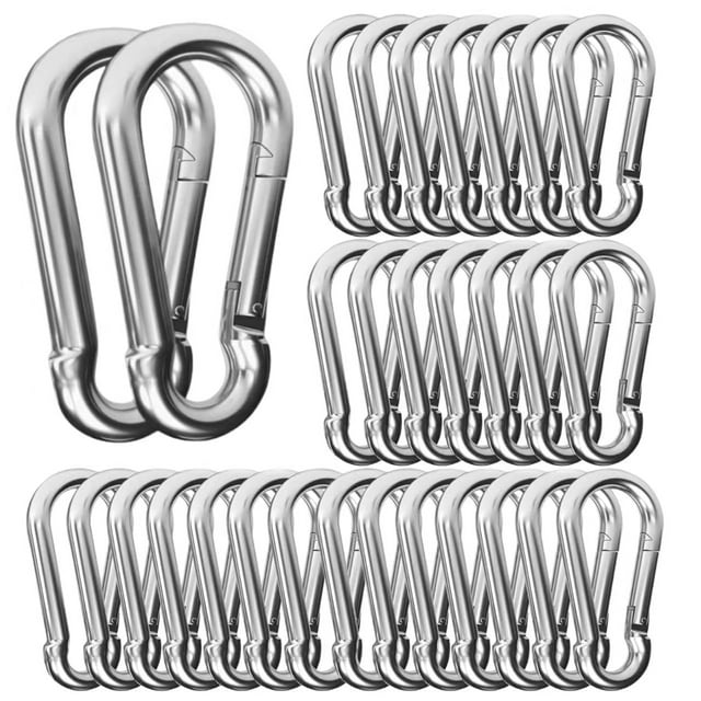 Lot de 30 Pinces Mousquetons M4 en Acier Inoxydable 304, Crochets à Ressort Robustes de 3,1 Pouces, Capacité de 650 Lb, avec Porte à Verrou Lisse, Résistants à la Corrosion et Durables pour le Camping, la Pêche, les Hamacs, la Randonnée, les Porte-Clés,