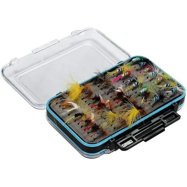 Moscas secas para lubina, salmón, trucha, moscas ninfas y serpentinas, kit de moscas para pesca con mosca, caja impermeable para moscas para pesca con mosca de trucha (multicolor) (64 piezas)