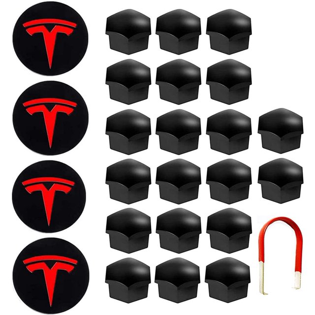 Kit de cubierta de rueda Tapa de cubo central Cubierta de tuerca de rueda de coche con herramienta de extracción para Tesla Model 3, S y X (rojo) JM
