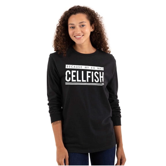 Ex Was Cellfish Selfish Cell Phone Women Plus Size Long Sleeve Graphic Tee Brisco Brands 2X