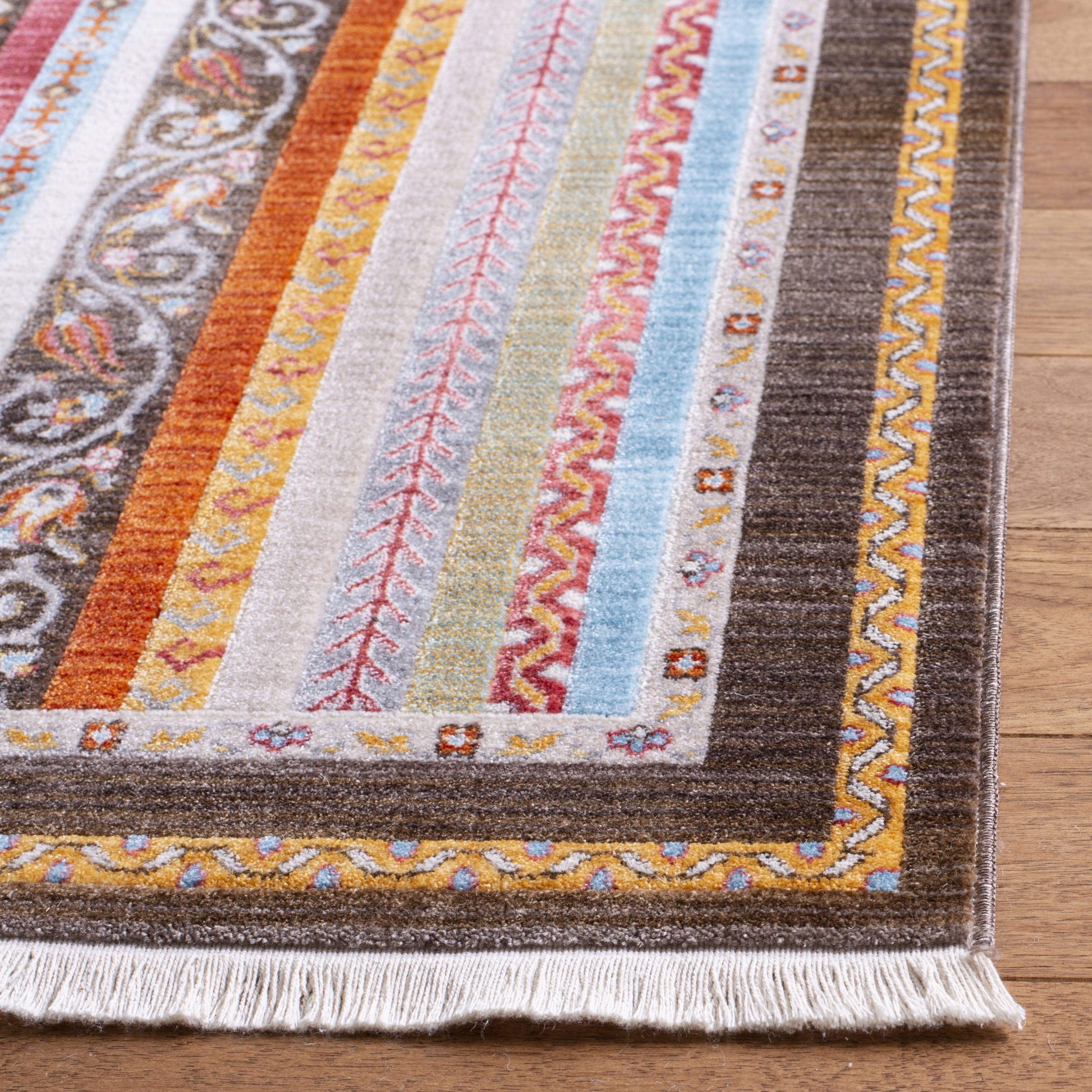 SAFAVIEH Bokhara Rosanne Striped Polyester Area Rug, Brown/Yellow, 4' x 6'