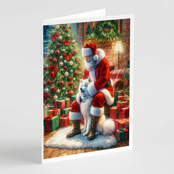 Samoyed and Santa Claus Greeting Cards Pack of 8 7 in x 5 in
