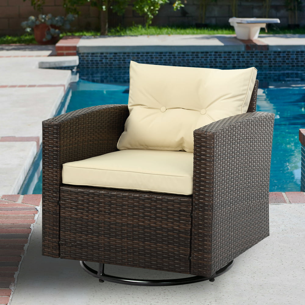 Outdoor Wicker Swivel Chair, Dark Brown/Beige - Walmart.com - Walmart.com