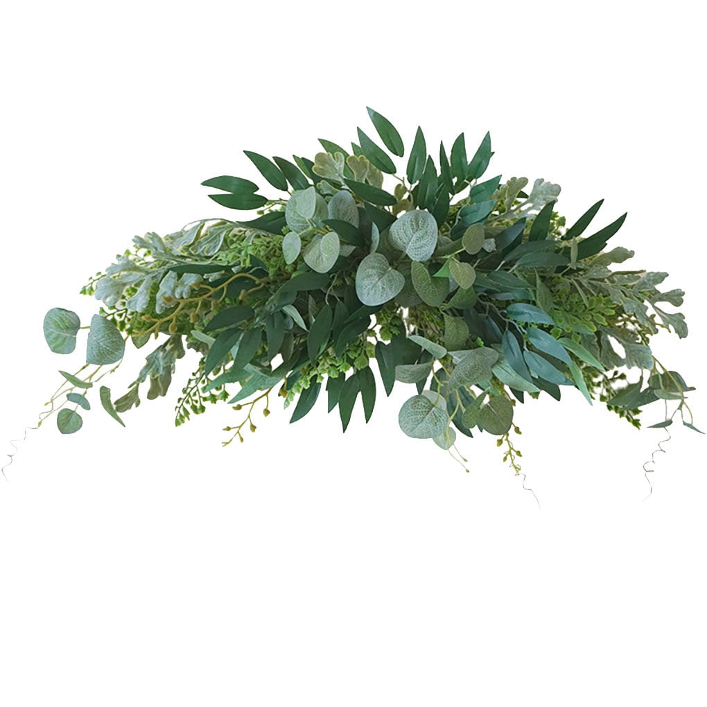 YQing 48cm Sunflower Artificial Flower Swag Floral Swags with Eucalyptus Green Leaves Wreath for Front Door Mirror Wall Wedding Arch Home Decoration