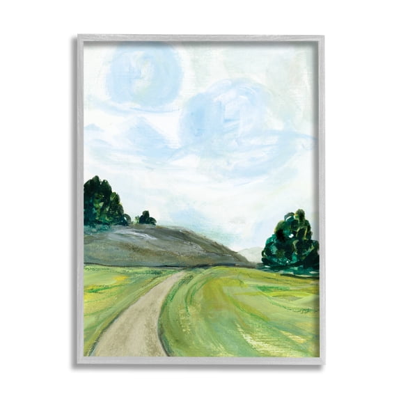 Stupell Industries Countryside Path Landscape Green Hill Trees Graphic Art Gray Framed Art Print Wall Art, 11x14, by Joy Ting