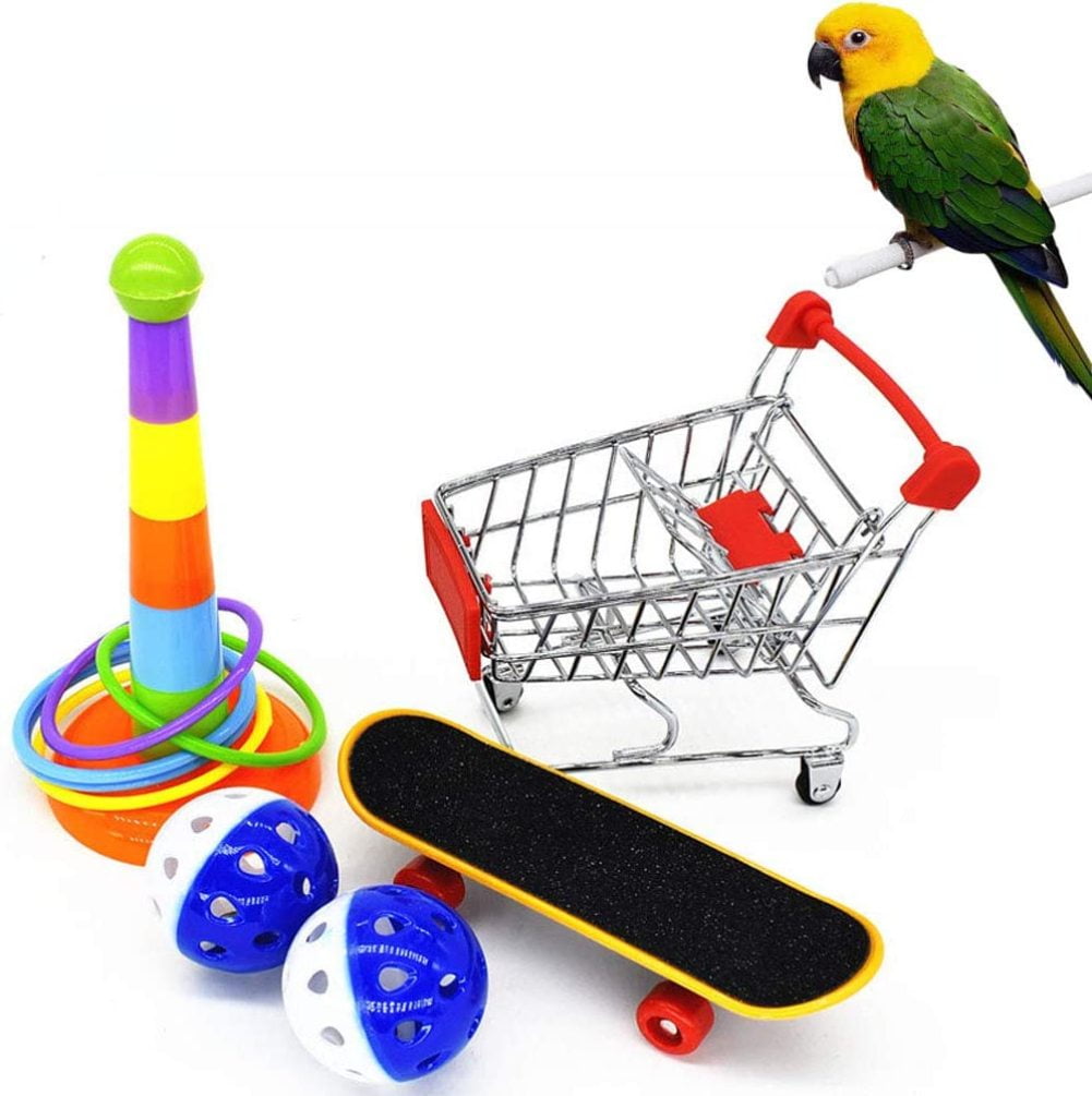 "MilcTabe 5 Pack Parrot Toys Parakeet Toys, Mini Shopping Cart