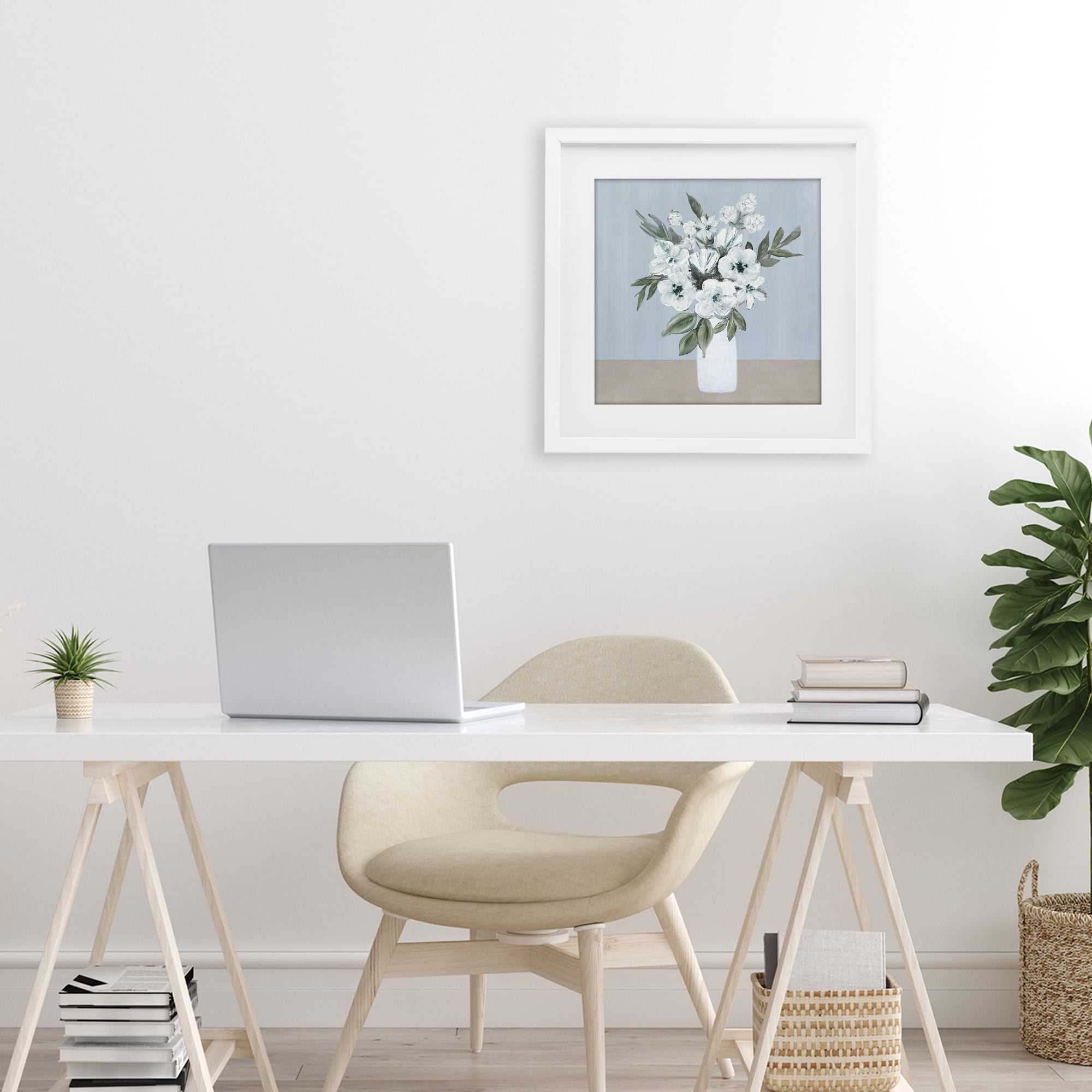 Stupell Industries Cerulean & White Blooms White Framed Print Under Glass, design by Marilyn Dunlap