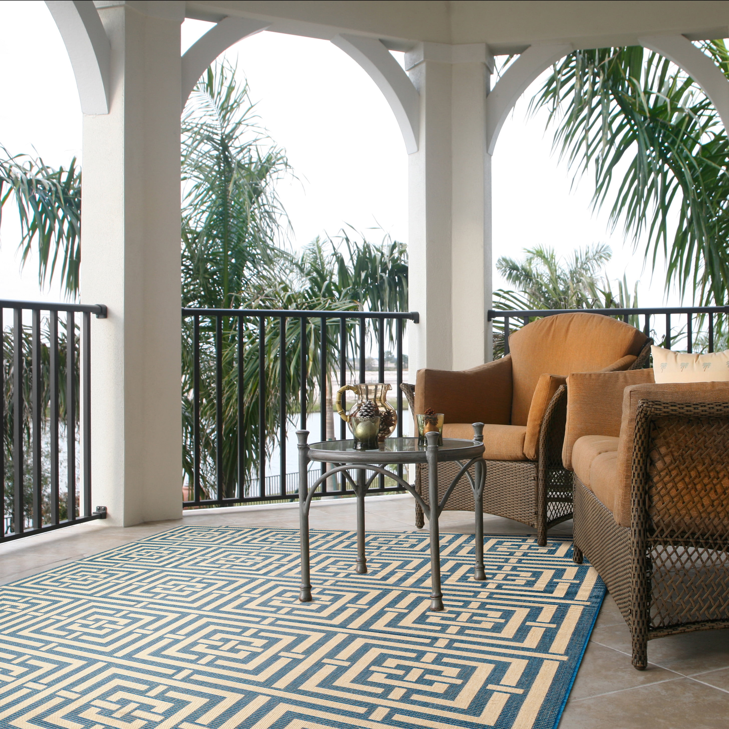 Safavieh Courtyard Ariana Geometric Indoor/Outdoor Area Rug, Blue/Bone, 9' x 12'