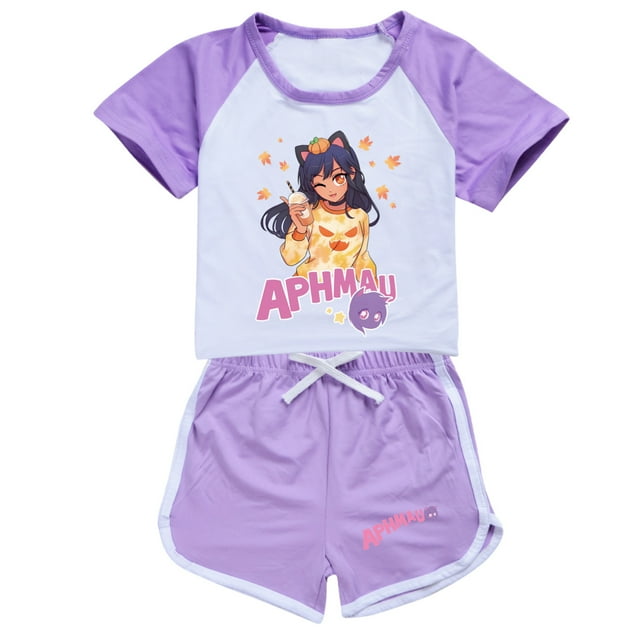 Ensemble à Manches Courtes pour Filles de 6 à 13 Ans APHMAU, Ensemble Deux Pièces à la Mode avec Pantalon de Sport à Manches Courtes
