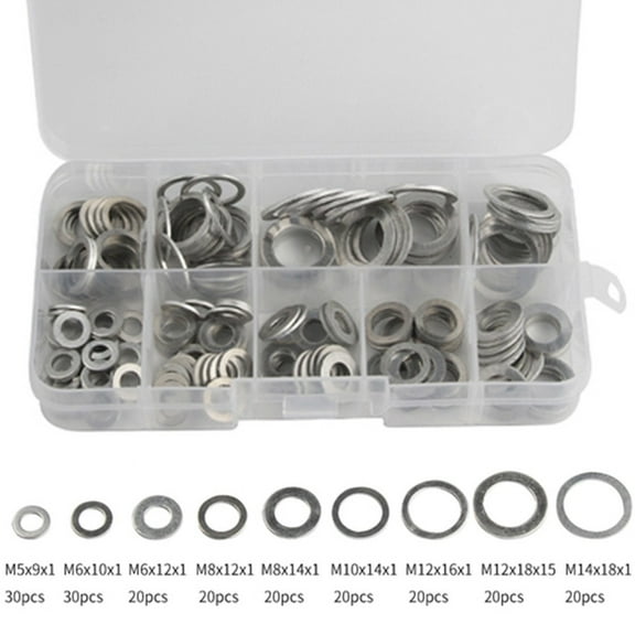 200Pcs Aluminum Flat Gaskets for Washers ,Assorted Metal Gaskets, Sealing Rings