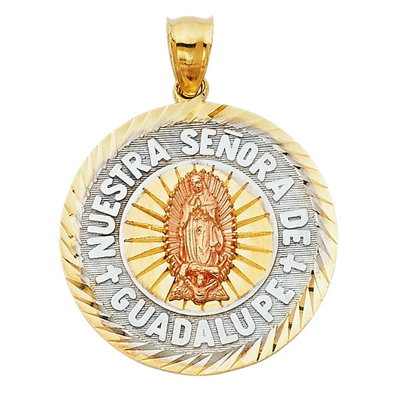 14k Tri-Color Gold Our Lady of Guadalupe Medal Pendant Blessed Virgin Mary Charm Jewelry Female