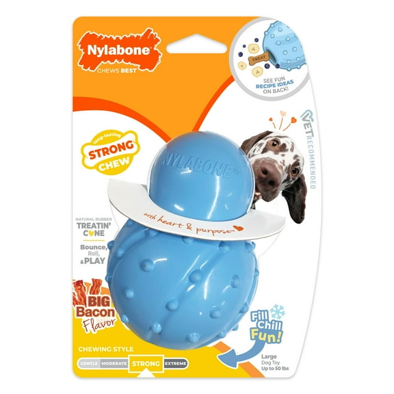 Nylabone Strong Chew Rubber Stuffable Cone Dog Treat Toy Bacon Blue Large (1 Count)