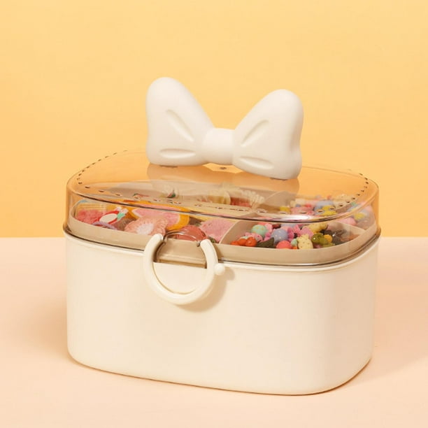 Lindos accesorios para el cabello Caja de almacenamiento Compartimento múltiple con bandeja extraíble Organizador de joyas para la cabeza Cuerda Arcos Clips Baño Bebé Blanco Hugo Almacenamiento de joyas