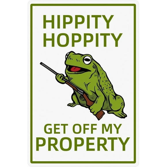 1 Pcs Retro Metal Hippity Hoppity Get Off My Property Frog 8"x12" Warning Sign No Trespassing Novelty Sign for Sign Home Cafe Garage Bar Wall Decor