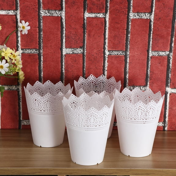 Yardwe Set of 4 White -Shaped Plastic Planter Pots for Indoor and Outdoor Decoration
