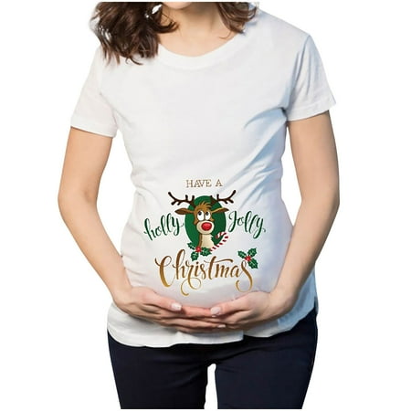 

gakvov Maternity Shirts For Pregnant Women Plus Size Mama Shirt Pregnancy Announcement Shirts Christmas T-Shirt Elk Snowman Cartoon Print Maternity Clothing Crew Neck Short Sleeve Pregnancy Top